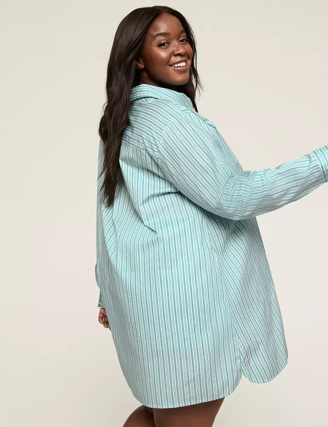 Cotton Poplin Collared Button-Down Sleepshirt - Image 2