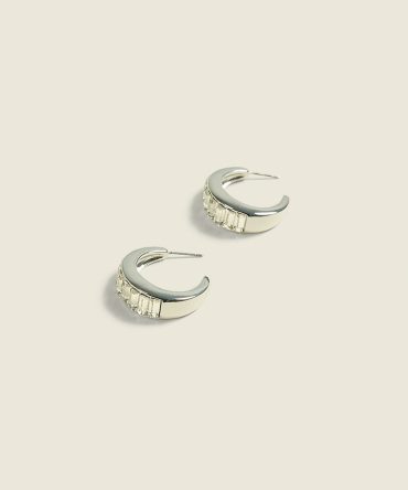 Chunky Silvertone Embellished Hoops
