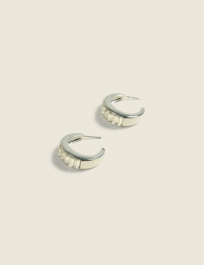Chunky Silvertone Embellished Hoops