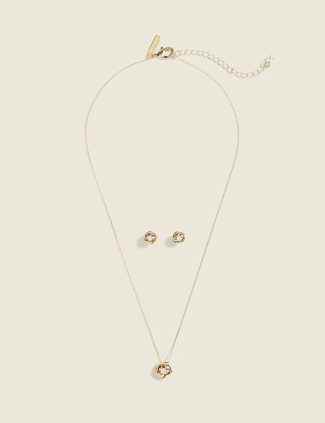 Goldtone Knot Earring & Necklace Set
