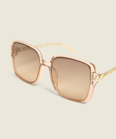 Neutral Chain-Detail Square Sunglasses