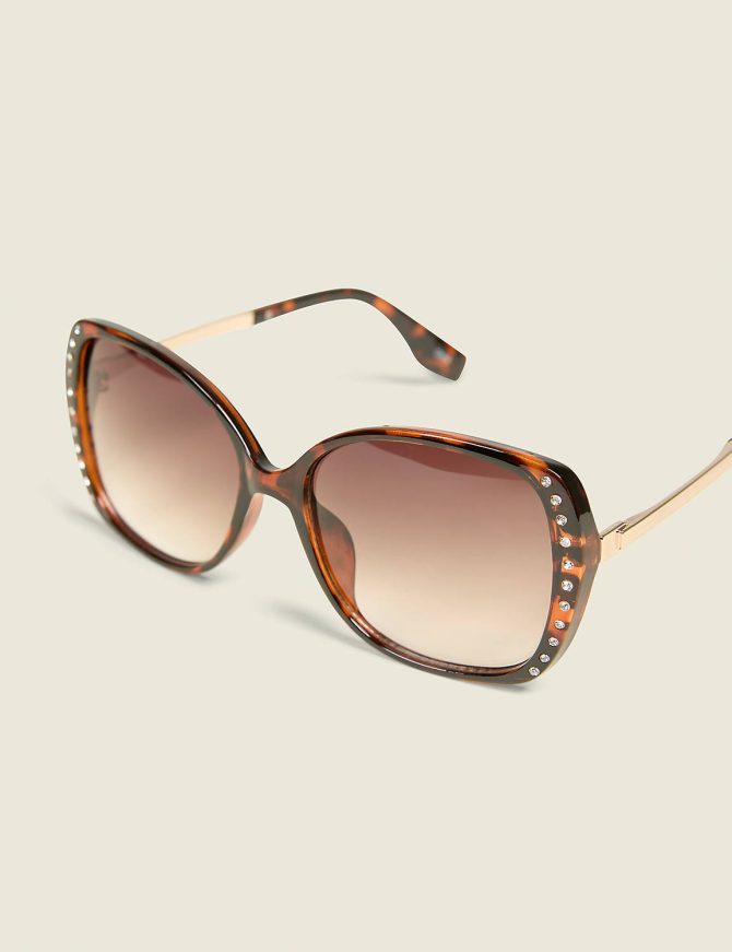 Rhinestone Tortoiseshell Print Sunglasses