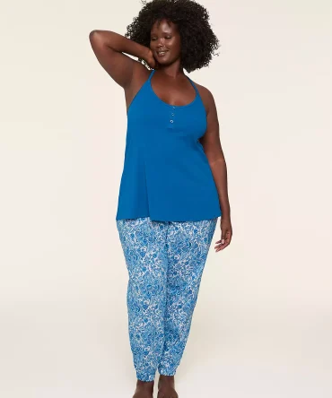 Rib Lace-Trim Cami & Jogger PJ Set