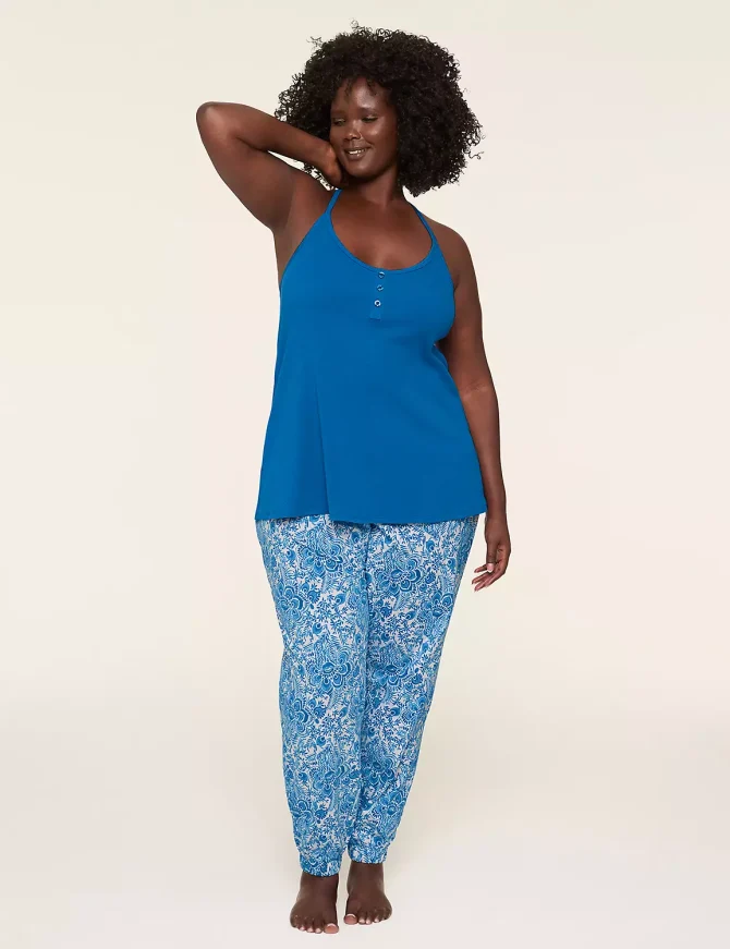 Rib Lace-Trim Cami & Jogger PJ Set