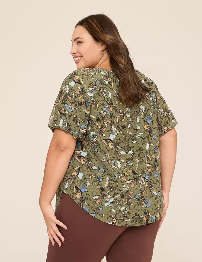 Bubble-Sleeve Notch-Neck Top - Image 5