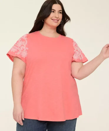 Eyelet-Sleeve Crew-Neck Top