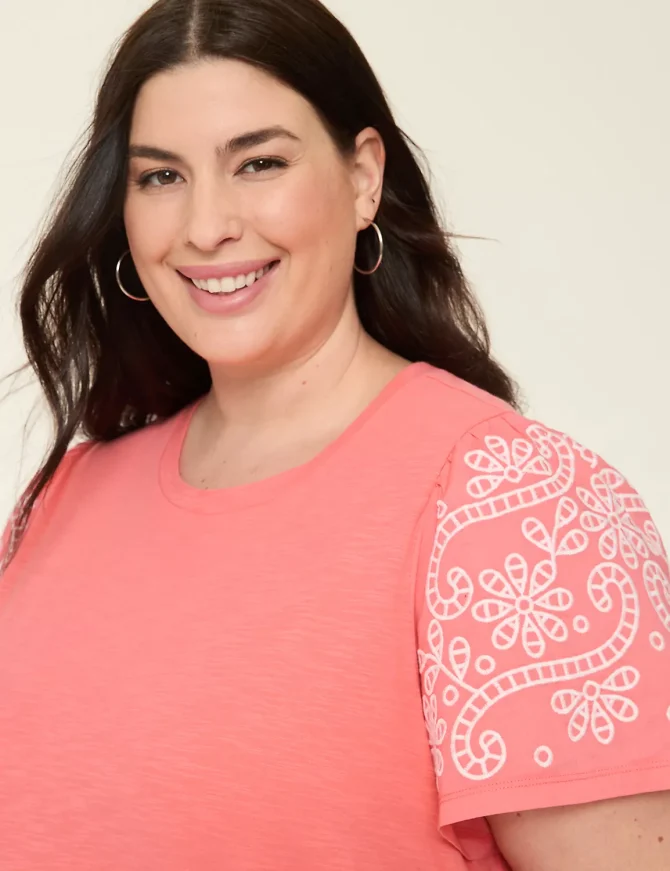 Eyelet-Sleeve Crew-Neck Top - Image 4