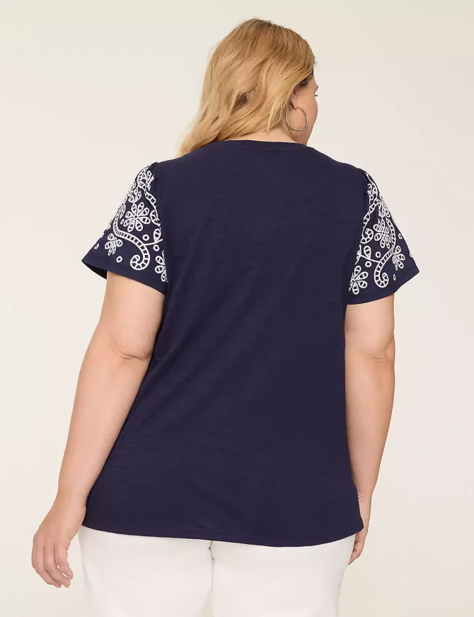 Eyelet-Sleeve Crew-Neck Top - Image 6