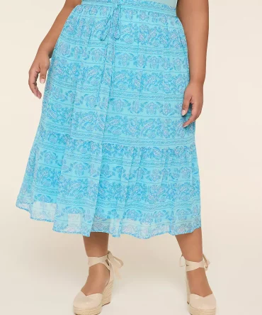 Drawstring-Waist Tiered Midi Skirt