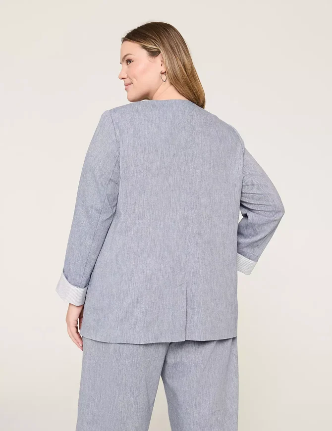 Twill Collarless Blazer - Image 2