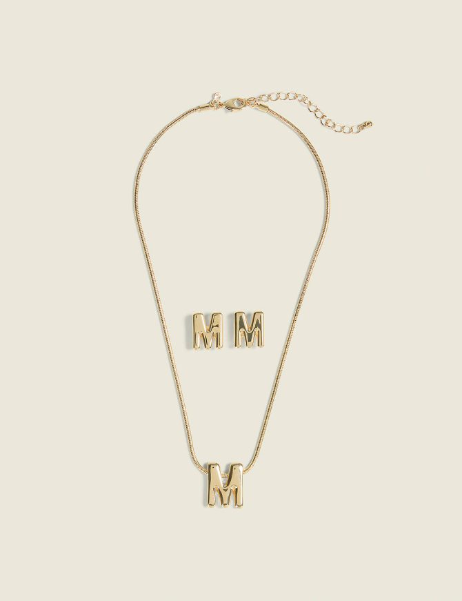 Initial Necklace & Earring Set