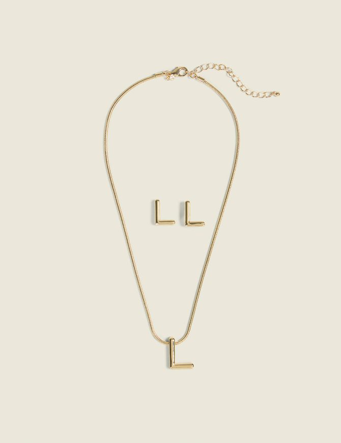 Initial Necklace & Earring Set - Image 2