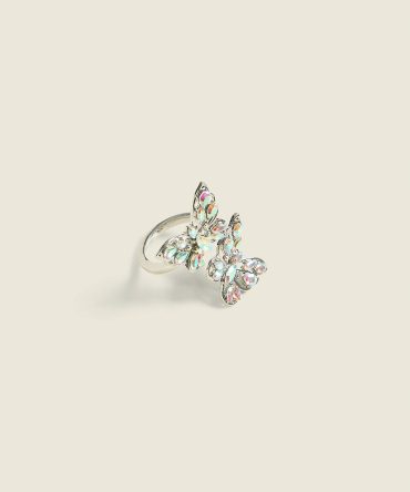 Silvertone Butterfly Statement Ring
