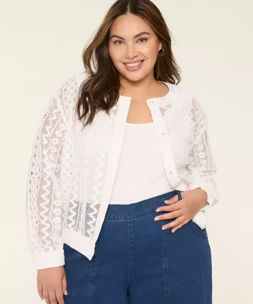 Eyelet Button-Front Jacket