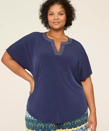 Dolman-Sleeve Notch-Neck Top