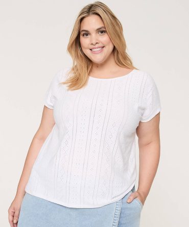 Dolman-Sleeve Knit Eyelet Top
