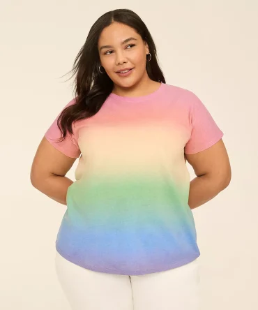 Dolman-Sleeve Rainbow Ombre Graphic Tee
