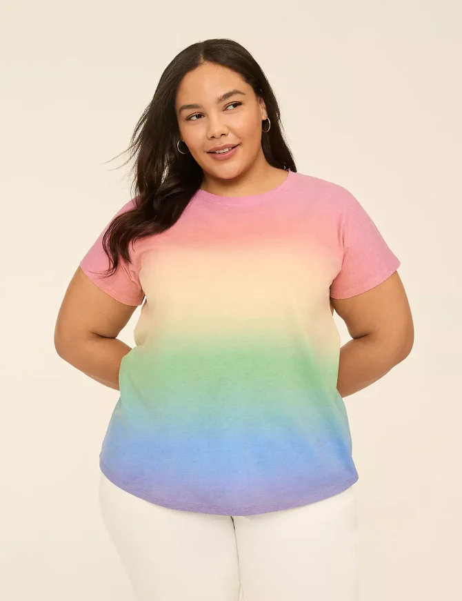 Dolman-Sleeve Rainbow Ombre Graphic Tee