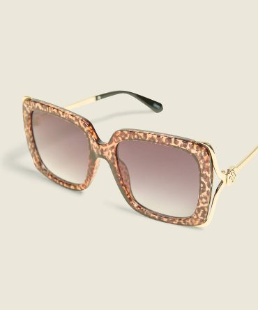 Cheetah Print Side-Detail Square Sunglasses