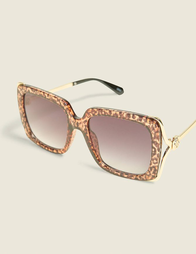 Cheetah Print Side-Detail Square Sunglasses