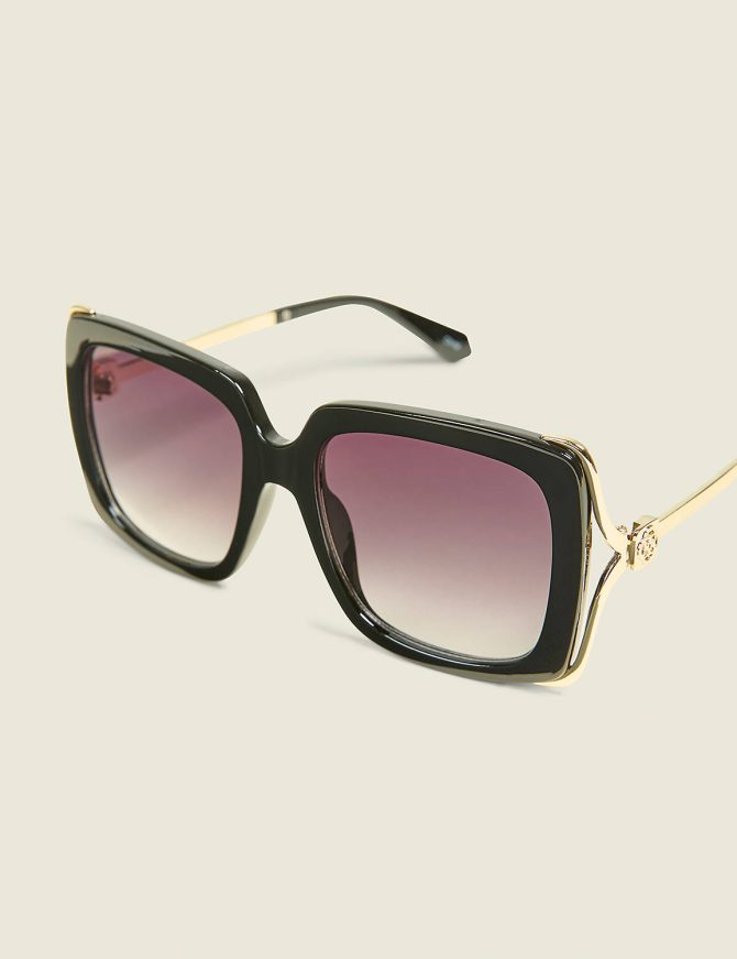 Black Side-Detail Square Sunglasses