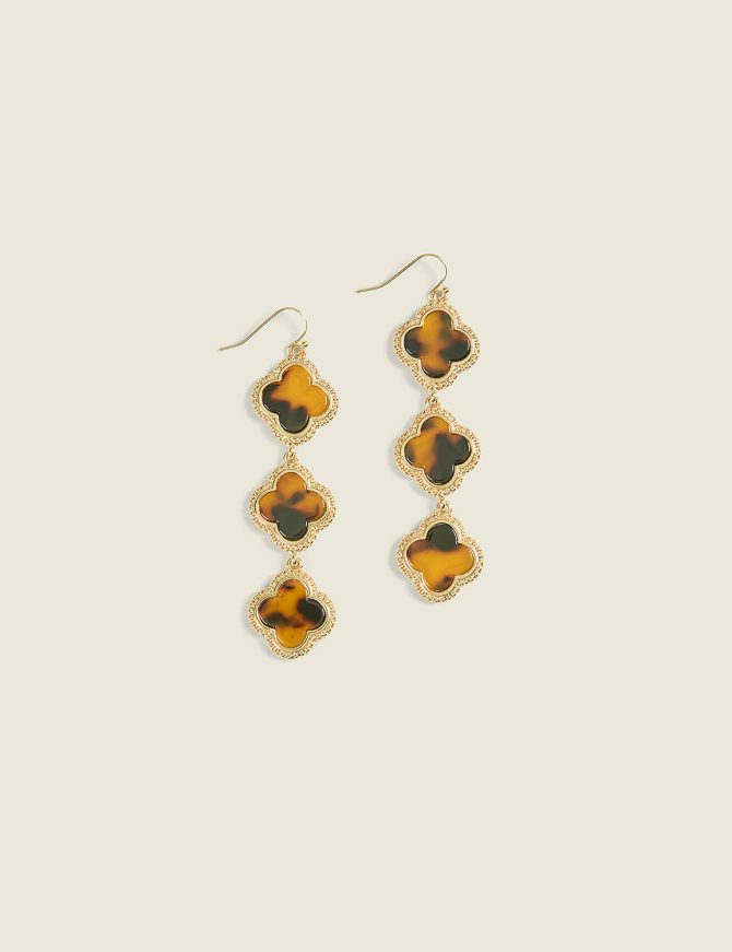 Clover Tortoiseshell Print Drop Earrings