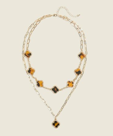 Clover Tortoiseshell Print Multi-Row Necklace