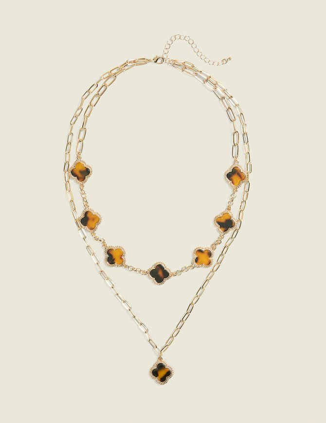 Clover Tortoiseshell Print Multi-Row Necklace