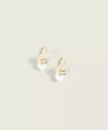 Goldtone & Cream Flower Drop Earrings