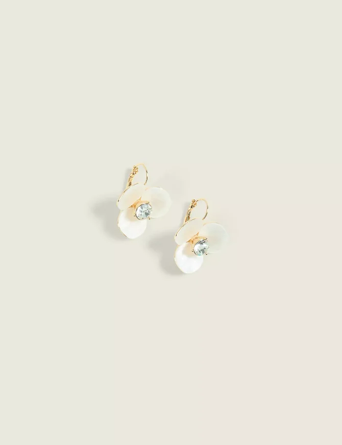 Goldtone & Cream Flower Drop Earrings