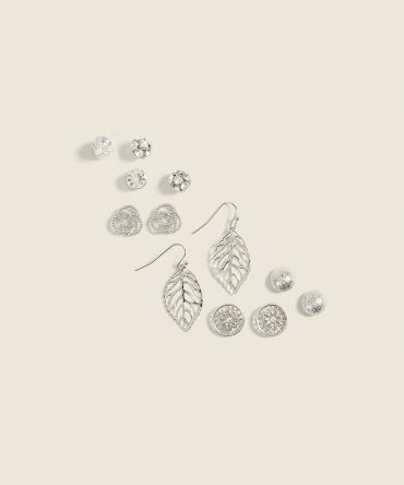 Silvertone Leaf Earring 6-Pack