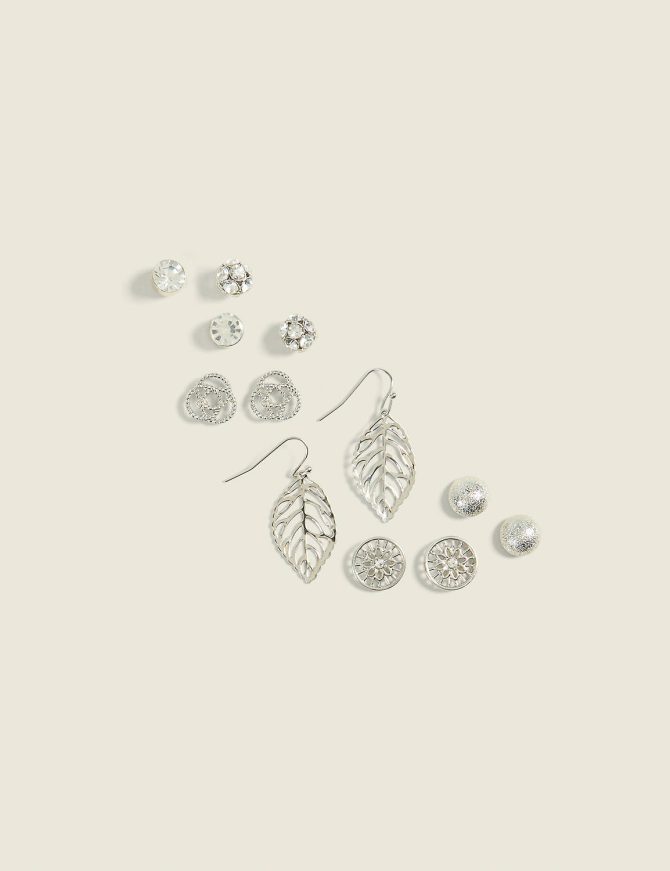 Silvertone Leaf Earring 6-Pack