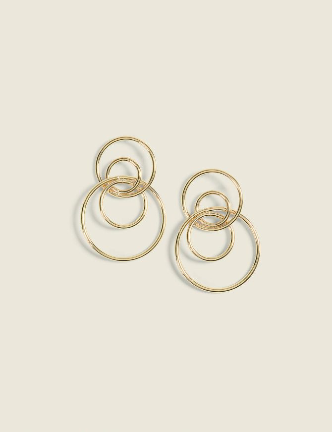 Goldtone Double-Circle Drop Earrings