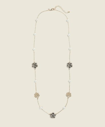 Rose & Black Pendant Necklace