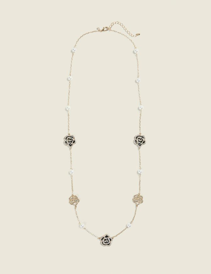 Rose & Black Pendant Necklace