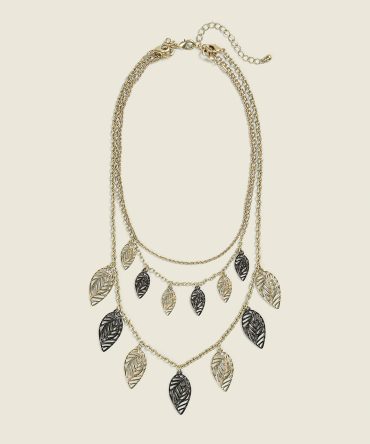 Chocolate & Goldtone Multi-Row Leaf Necklace