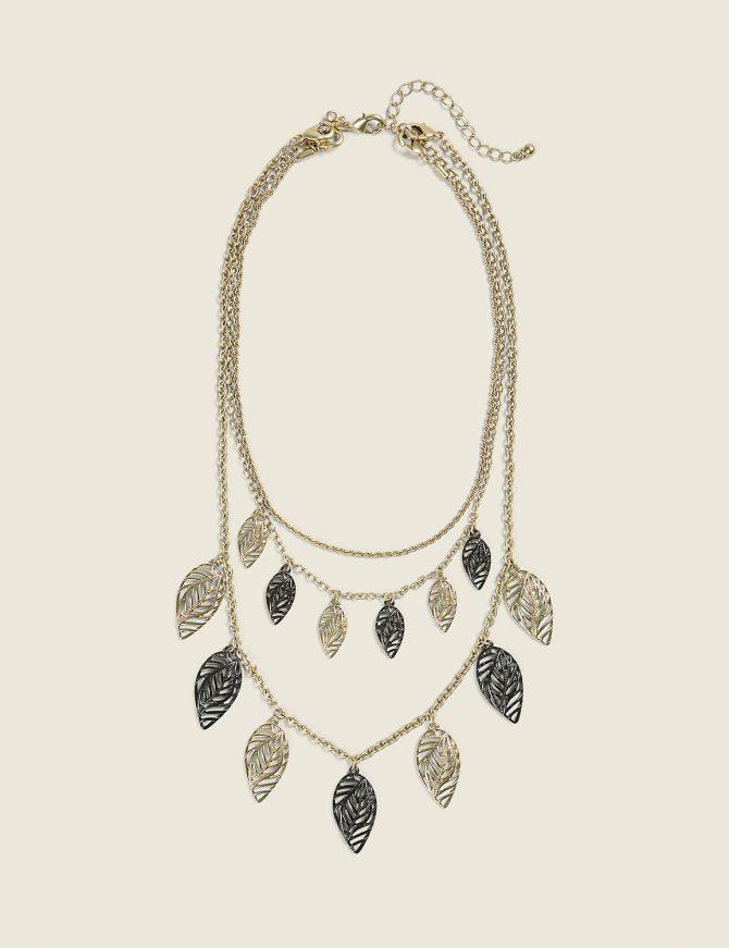Chocolate & Goldtone Multi-Row Leaf Necklace