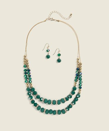 Green Multi-Row Necklace & Earring Set
