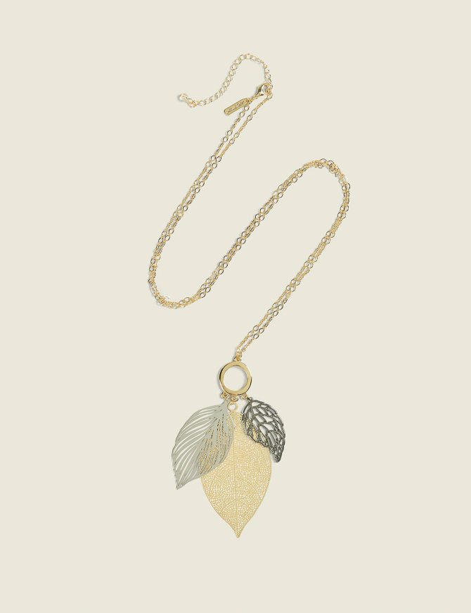 Mixed Metal Leaf Pendant Necklace